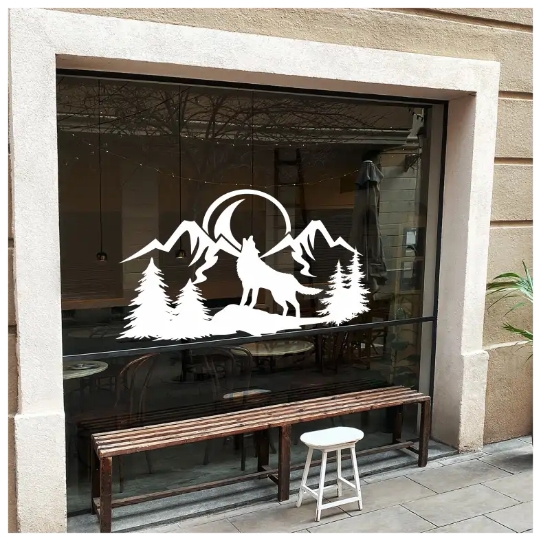 Wolf Mountain Moon Wall Sticker